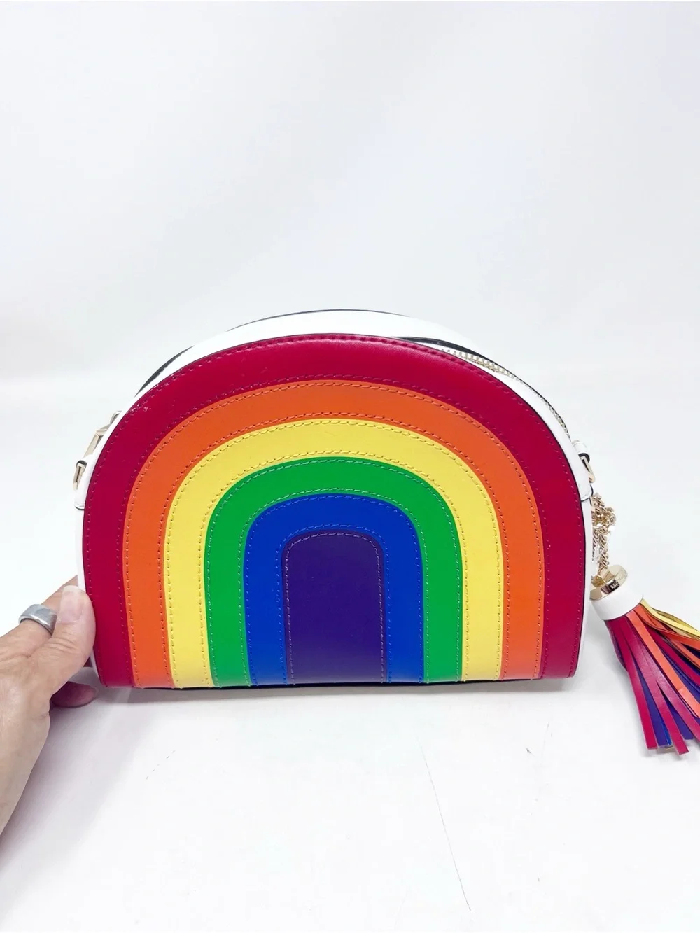 MICHAEL KORS WHITE LEATHER RAINBOW CROSSBODY HALF MOON PURSE NWT